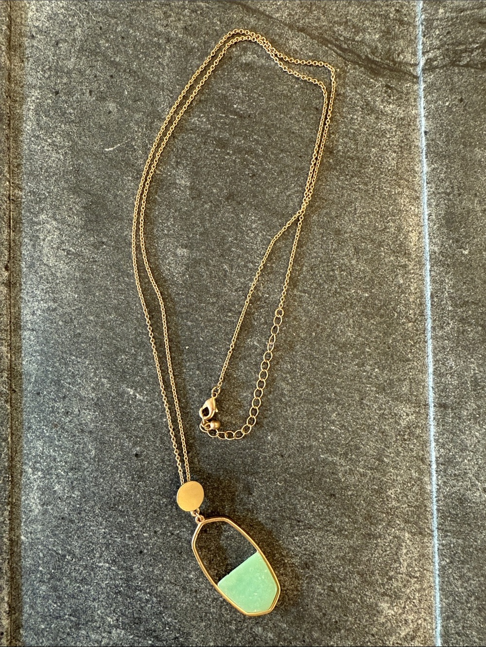 Gold Layered Necklace with Mint Green Stone Pendant